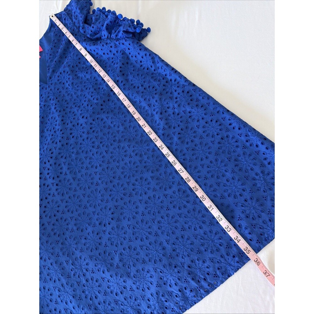 Lilly Pulitzer Astara Dress Baha Blue Womens Sz XL Neon Sunburst Eyelet Pompoms - Picture 8 of 16